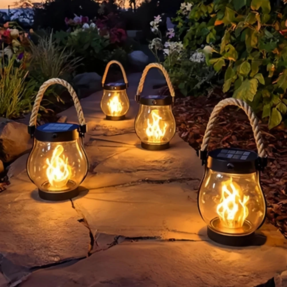 Solar Flickering Flame Outdoor Lantern – Type-C Rechargeable – Eco