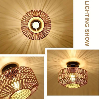 Classic Bamboo Lustre Chandelier - Handmade Rattan Pendant Light Fixture for Home Living Decor