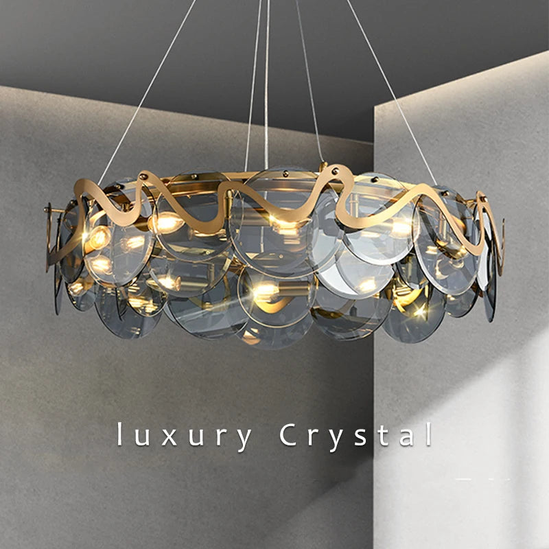 Modern Art Design LED Pendant Lamp for Living Rooms, Bedrooms, Dining Rooms - Round Ring Glass Ceiling Chandelier