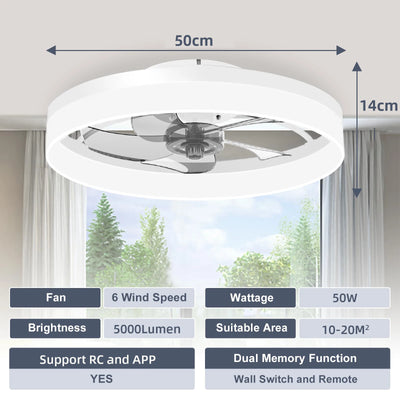 Smart Ceiling Fan with LED Light - Remote Control, Retractable Silent Blades for Bedroom Decor