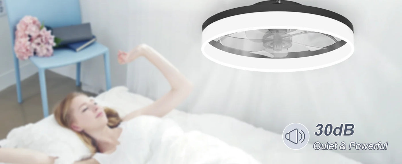 Smart Ceiling Fan with LED Light - Remote Control, Retractable Silent Blades for Bedroom Decor