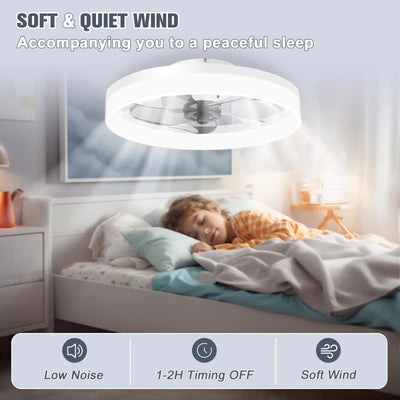 Smart Ceiling Fan with LED Light - Remote Control, Retractable Silent Blades for Bedroom Decor