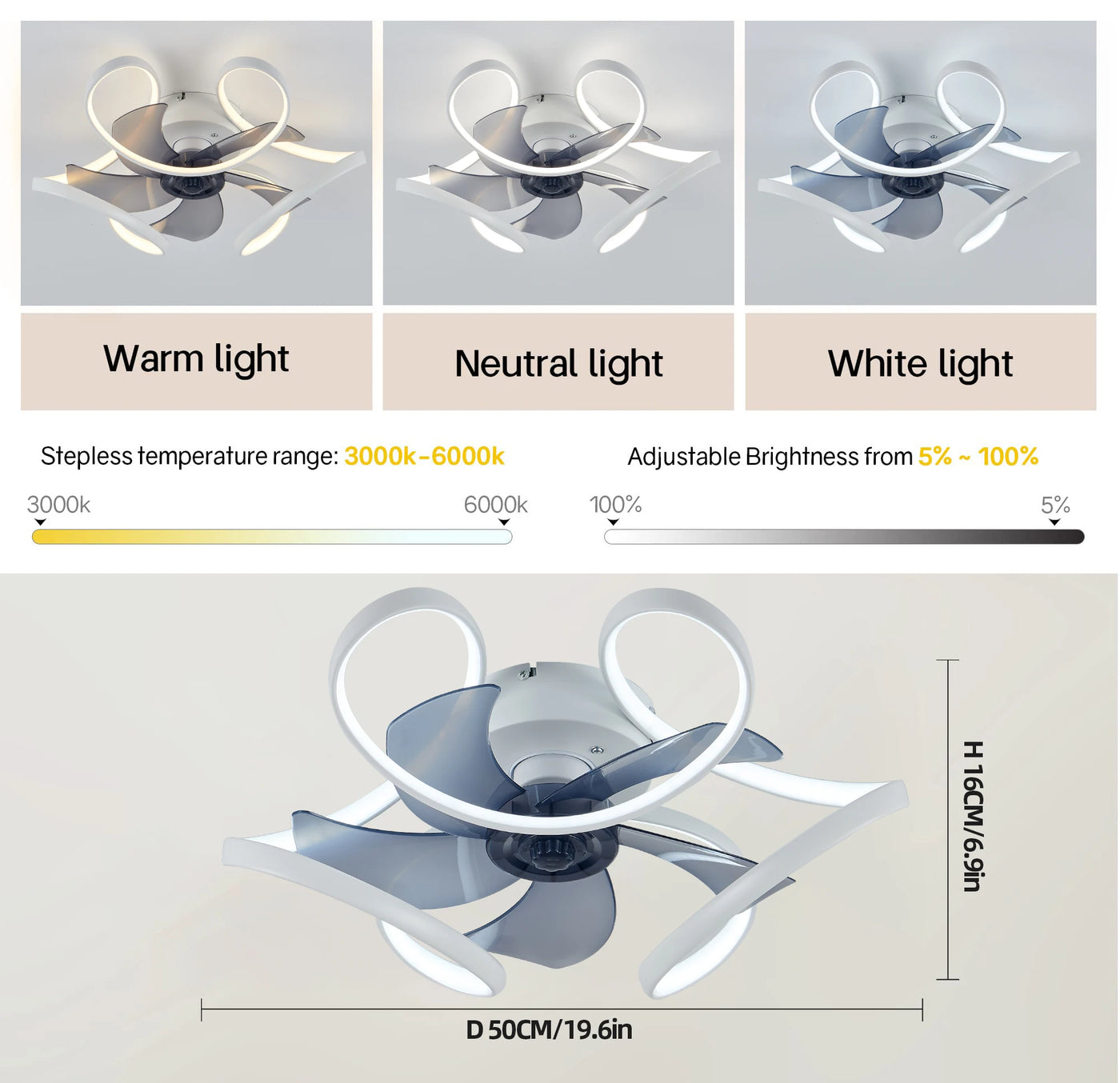 Smart Ceiling Fan with LED Lights: Remote Control Bedroom Decor Ventilator Lamp