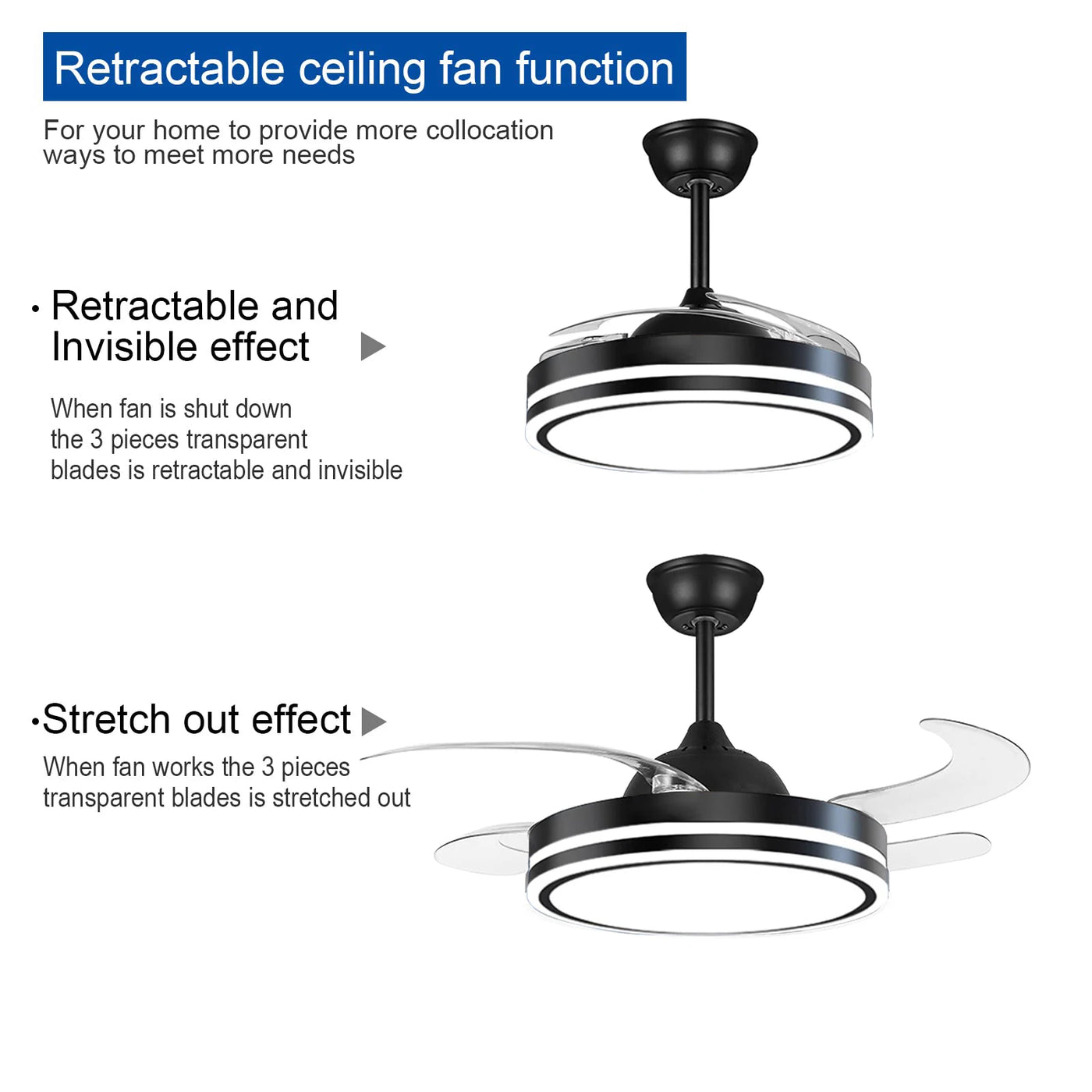 IRALAN Modern Ceiling Fan with Light – Home Electric Fan with Invisible Blades and Remote Control