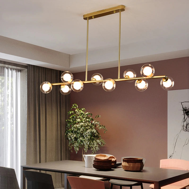 Nordic Long LED Pendant Lights - Glass Ball Chandeliers Ideal for Parlor, Study, Master Bedroom