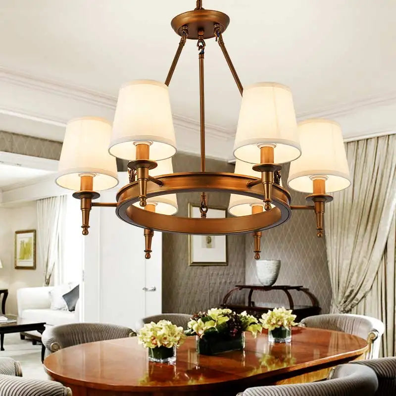 Vintage Chandelier with Fabric Lampshade: Modern Lighting Fixture for Living Room, Bedroom, and Foyer