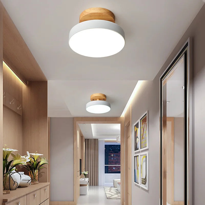Nordic Wood Round Ceiling Lamps - Industrial Lighting for Entrance Hallway, Dining Room, Bedroom