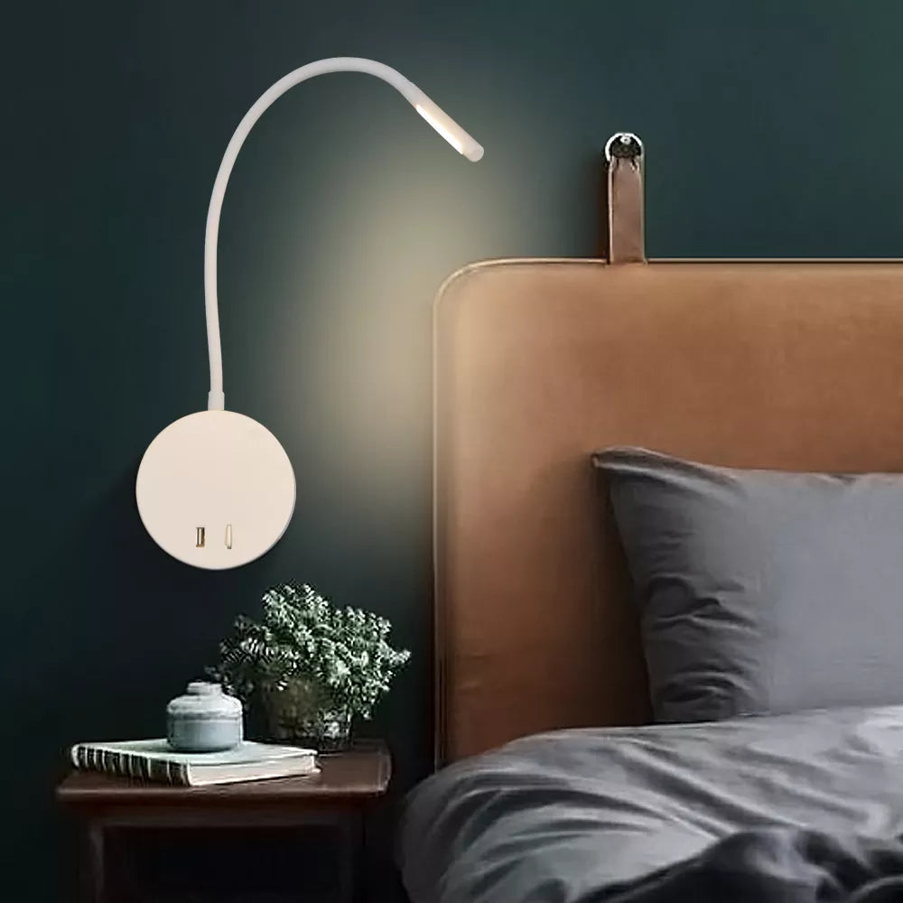 Flexible LED Book Lamp with USB Charger - Wall Mount Reading Light for Bedside Study