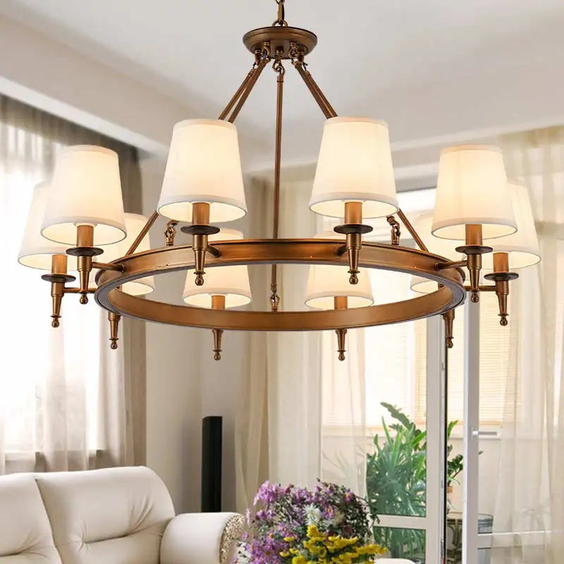 Vintage Chandelier with Fabric Lampshade: Modern Lighting Fixture for Living Room, Bedroom, and Foyer