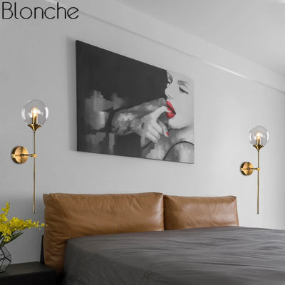 Modern Glass Wall Lamp: Gold LED Fixtures for Home Decor in Bedrooms, Bathrooms. Nordic Indoor with E14 Fitting