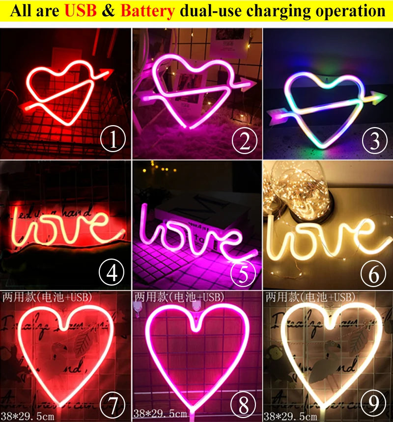 LED Neon Night Light Sign USB/AA Battery Powered Wall Hanging Neon Lamp for Bedroom, Party, Wedding, and Christmas Decoration
