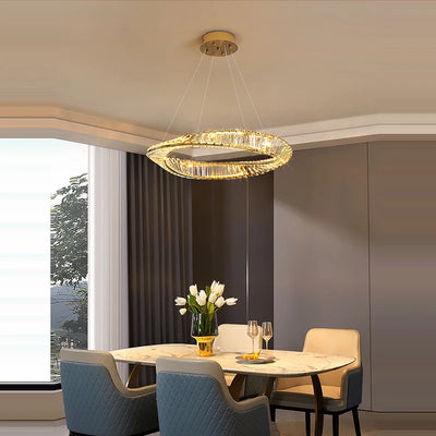 Dimmable LED Gold/Silver Crystal Chandelier, 2 Layers, Perfect for Dining Rooms, Suspension Luminaire