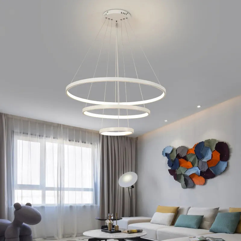 Modern LED Ring Chandelier - Stylish Lighting Fixture for Dining, Living, and Bedroom Spaces