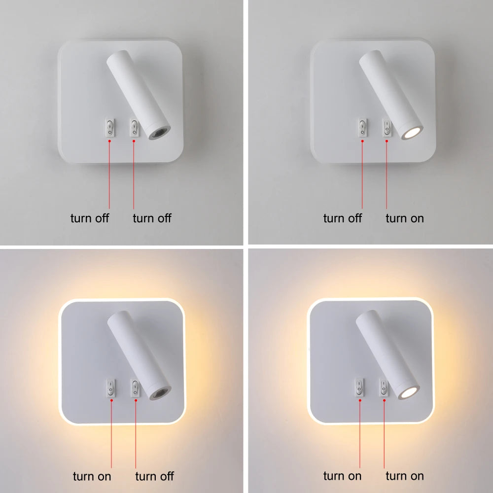 Adjustable LED Wall Lamp - Modern Backlight Sconce for Bedroom, Study, and More