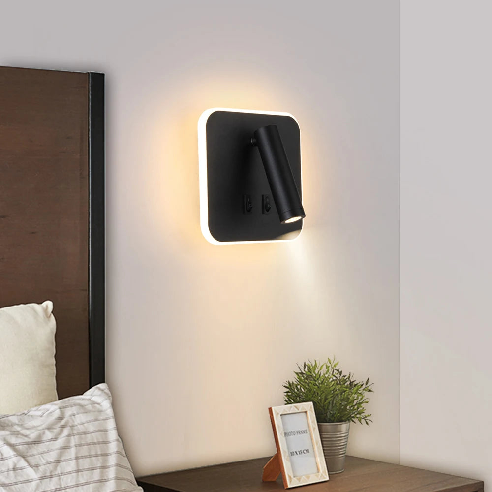 Adjustable LED Wall Lamp - Modern Backlight Sconce for Bedroom, Study, and More