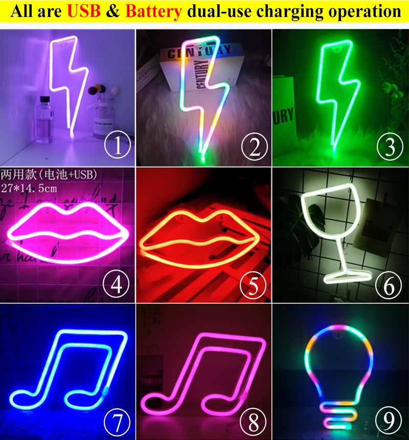 LED Neon Night Light Sign USB/AA Battery Powered Wall Hanging Neon Lamp for Bedroom, Party, Wedding, and Christmas Decoration