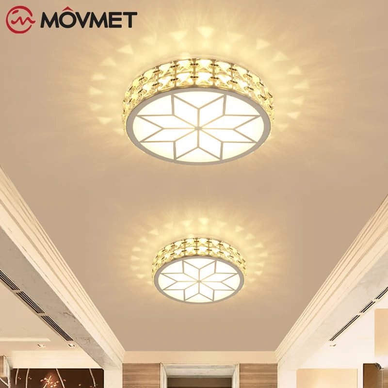 Crystal Ceiling Lamp LED Three-Color Acrylic Round Glass Chandelier for Indoor Living Room Bedroom Kitchen Home Lighting