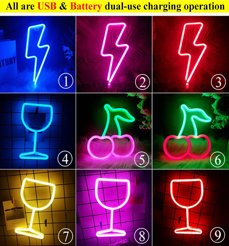LED Neon Night Light Sign USB/AA Battery Powered Wall Hanging Neon Lamp for Bedroom, Party, Wedding, and Christmas Decoration