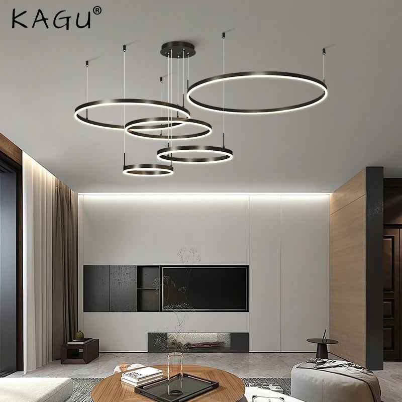 Minimalist Modern LED Chandelier - Brushed Rings Home Lighting - Ceiling Mounted Chandelier - Hanging Lamp