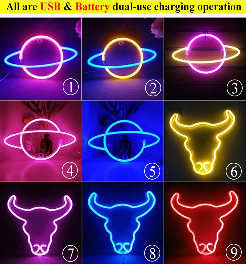 LED Neon Night Light Sign USB/AA Battery Powered Wall Hanging Neon Lamp for Bedroom, Party, Wedding, and Christmas Decoration
