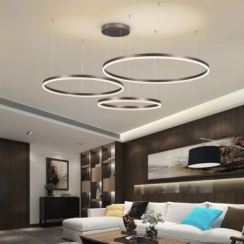 Modern LED Circle Ceiling Chandelier - Stylish Indoor Lighting Fixture for Living Room, Study, and Bedroom