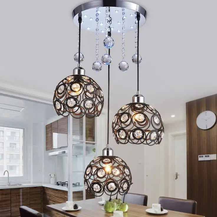 Sleek Three-Head Crystal Pendant Lamp - Modern Minimalist Design for Dining Spaces, Balconies, and More