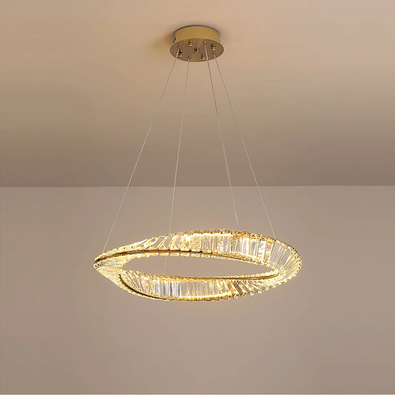 Dimmable LED Gold/Silver Crystal Chandelier, 2 Layers, Perfect for Dining Rooms, Suspension Luminaire