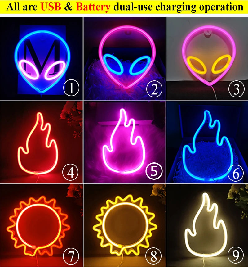 LED Neon Night Light Sign USB/AA Battery Powered Wall Hanging Neon Lamp for Bedroom, Party, Wedding, and Christmas Decoration