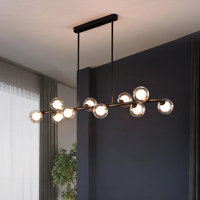 Nordic Long LED Pendant Lights - Glass Ball Chandeliers Ideal for Parlor, Study, Master Bedroom