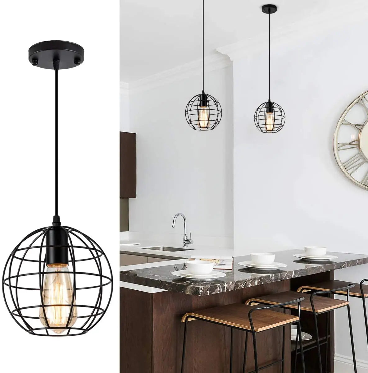 Retro Industrial Cage Pendant Light: Cage Lamp Retro Industrial Lighting Fixtures Kitchen Vintage Adjustable Hanging Lamps