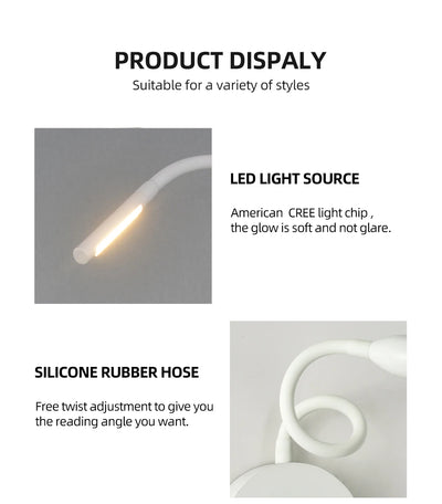 Flexible LED Book Lamp with USB Charger - Wall Mount Reading Light for Bedside Study