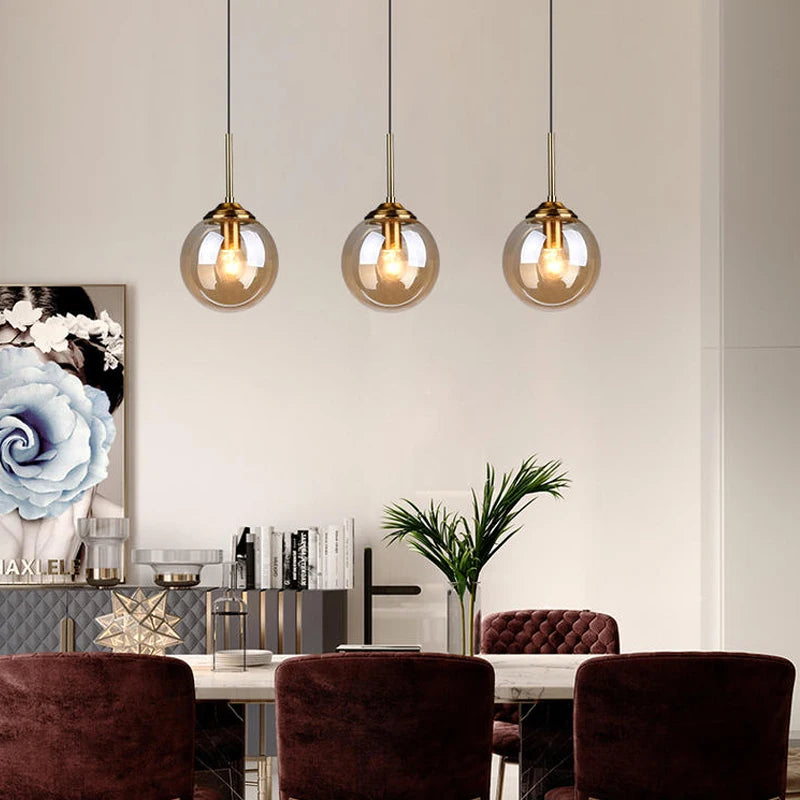 Nordic Metal Ring Pendant Lights: Modern Glass Ball Hanging Lamp for Restaurant, Living Room, Bedroom