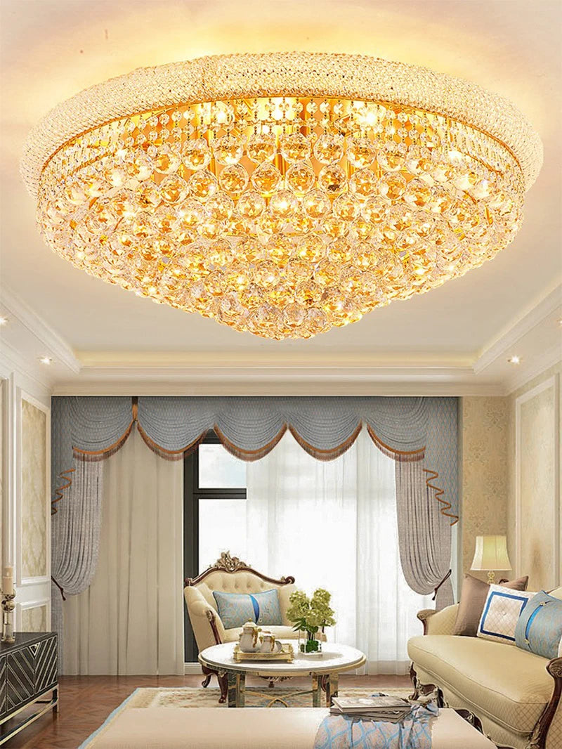 Living Room LED Lamp Modern Luxury Golden Crystal Chandelier Ceiling Light Pendant Restaurant Bedroom For Room