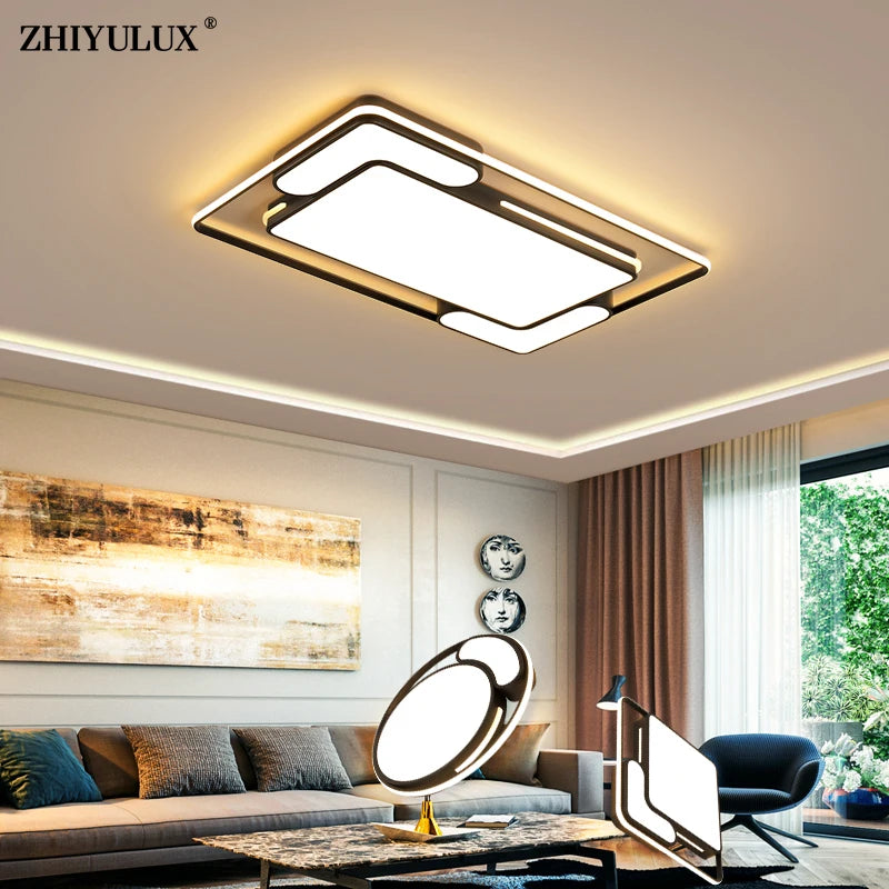Remote Dimming Modern LED Chandelier Lights: Round/Square Design for Dining, Living Room, Kitchen, Aisle, Flats, Hall