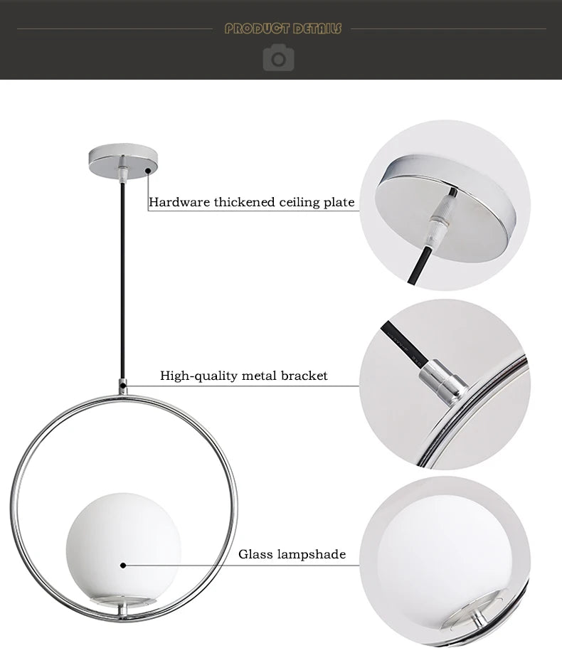 Nordic Modern Glass Ball Pendant Light - Elegant Ceiling Fixture for Dining Room and Bedroom