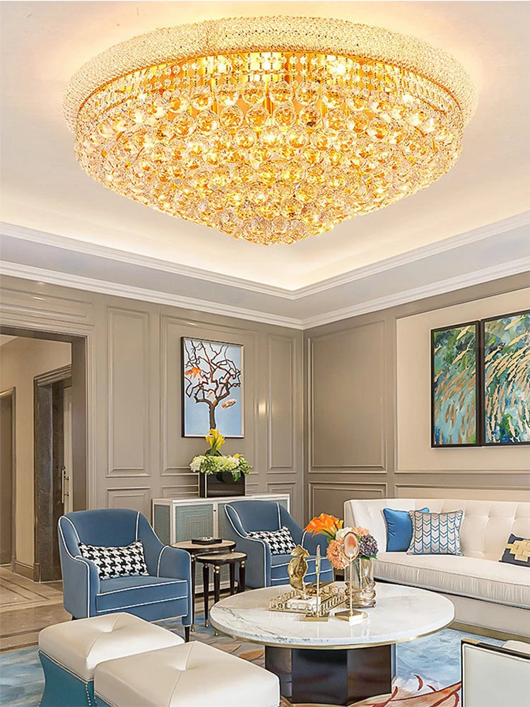 Living Room LED Lamp Modern Luxury Golden Crystal Chandelier Ceiling Light Pendant Restaurant Bedroom For Room