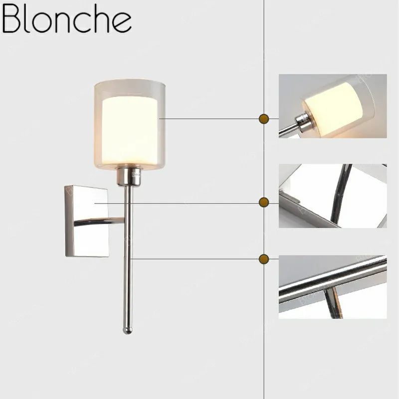 Modern Simple Wall Lamp with Switch - Glass Wall Light Sconces for Bedroom, Restaurant, Living Room, Office, Aisle