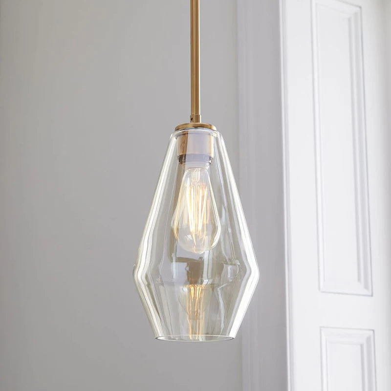 Contemporary Glass Pendant Lamp - Clear/Cognac Glass Nordic Hanging Fixture for Bar, Cafe, Restaurant, and Living Spaces