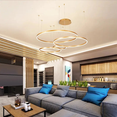 Modern LED Circle Ceiling Chandelier - Stylish Indoor Lighting Fixture for Living Room, Study, and Bedroom