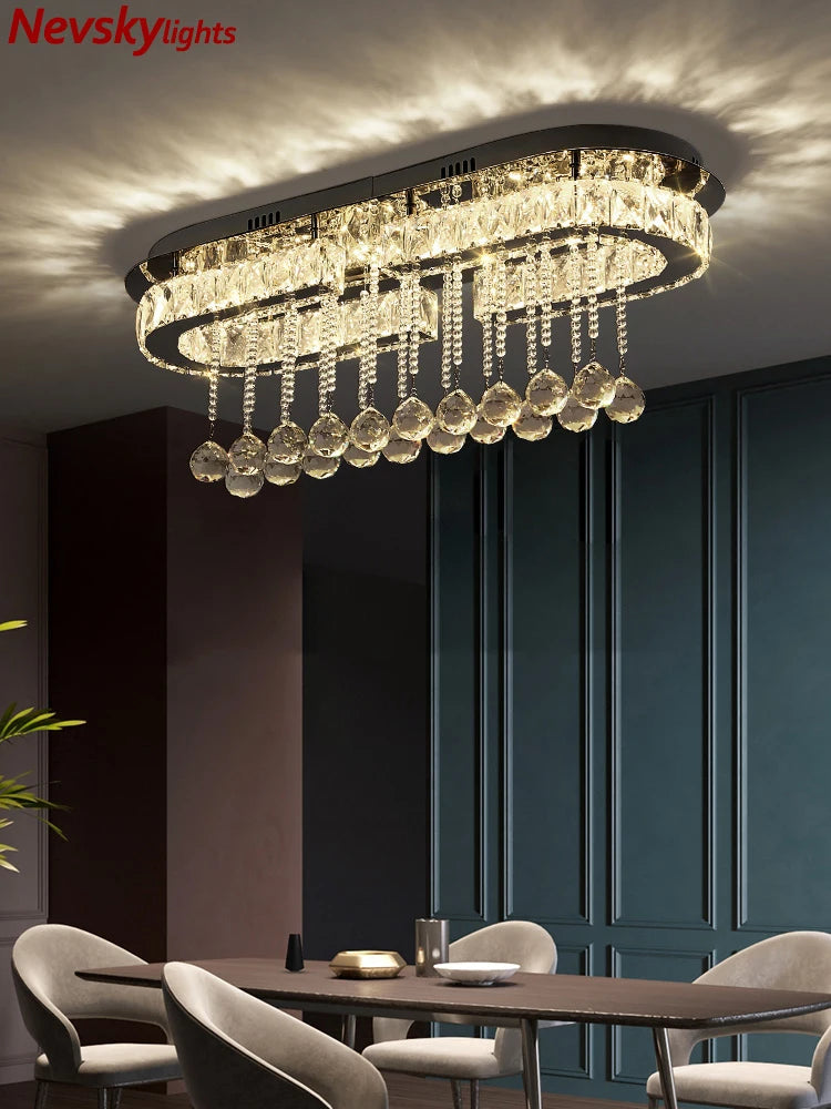 LED Crystal Ceiling Lights - Dining Room Luxury Silver Ceiling Light, Living Room LED Ceiling Lamps, Bedroom Crystal Fixture, Kitchen