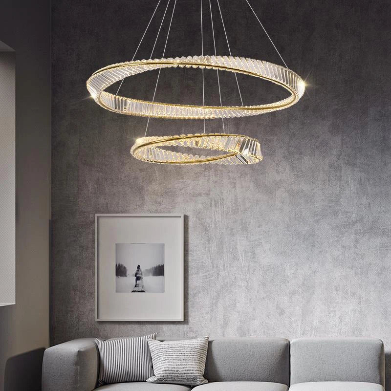 Dimmable LED Gold/Silver Crystal Chandelier, 2 Layers, Perfect for Dining Rooms, Suspension Luminaire