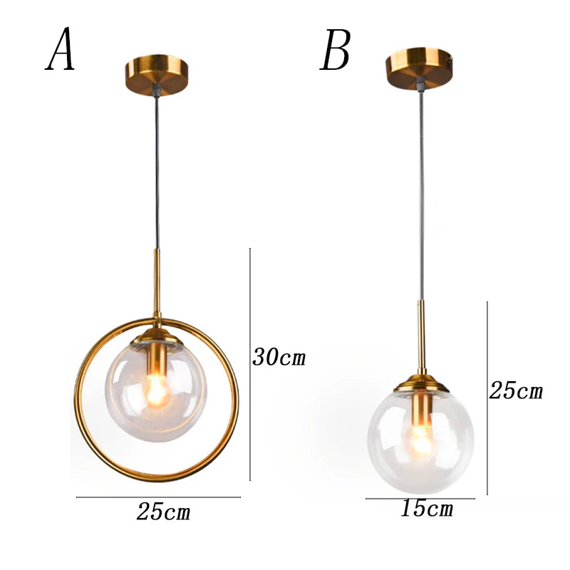 Nordic Metal Ring Pendant Lights: Modern Glass Ball Hanging Lamp for Restaurant, Living Room, Bedroom