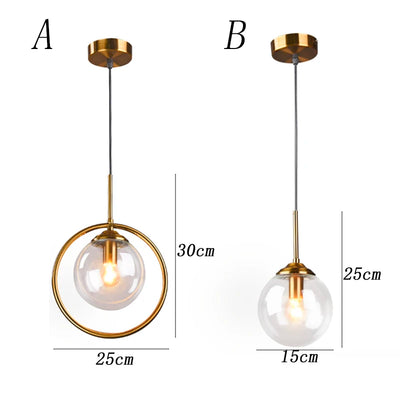 Nordic Metal Ring Pendant Lights: Modern Glass Ball Hanging Lamp for Restaurant, Living Room, Bedroom