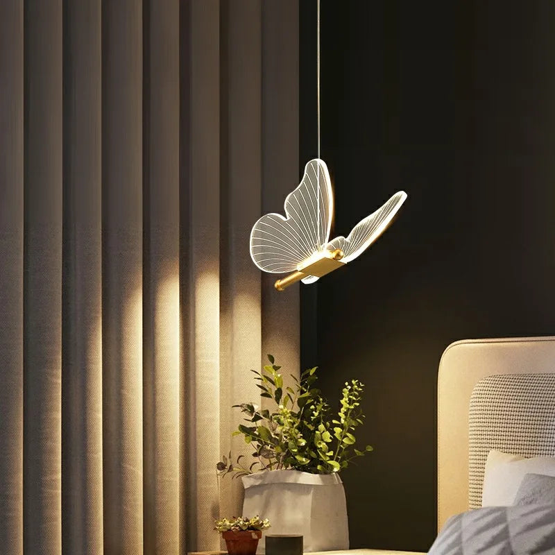 Nordic Butterfly LED Pendant Lamp: Elegant Lighting Fixture for Bedroom, Staircase, and Ceiling Décor