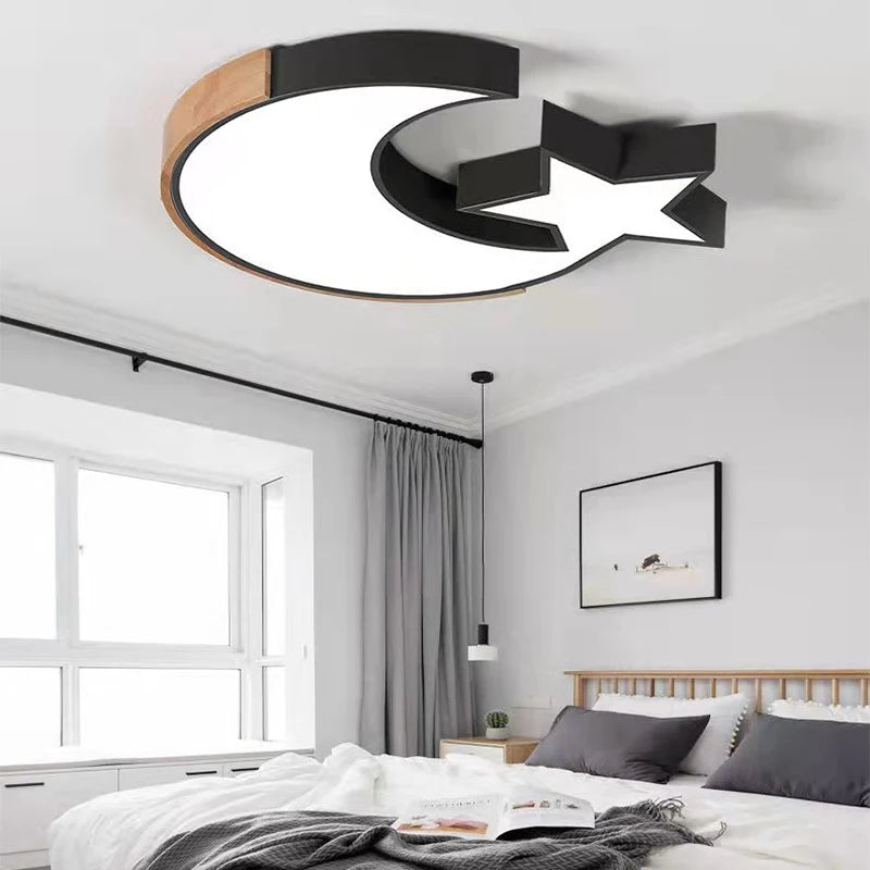 Modern LED Star Moon Ceiling Lamp - Stylish Chandelier for Bedroom, Living Room, and Children's Room