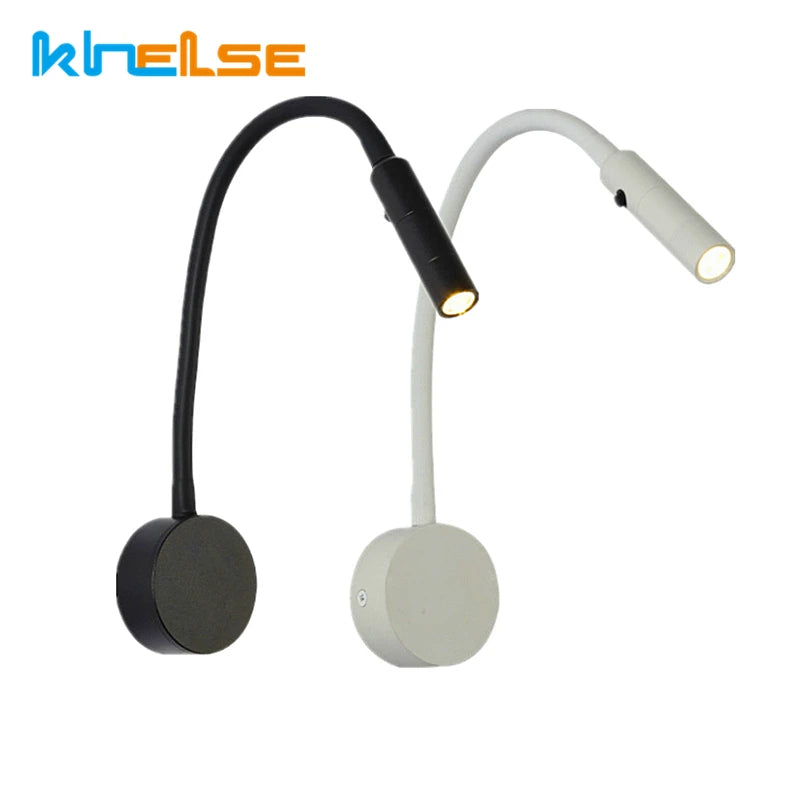 Modern Flexible LED Reading Wall Lamp with Switch for Bedroom Study - 1W/3W