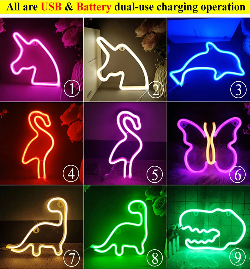 LED Neon Night Light Sign USB/AA Battery Powered Wall Hanging Neon Lamp for Bedroom, Party, Wedding, and Christmas Decoration