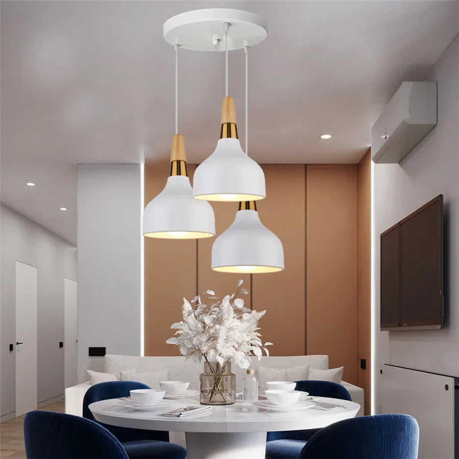 Modern LED Pendant Lights - Nordic Minimalist Solid Wood Hanging Lamps for Kitchen and Restaurant