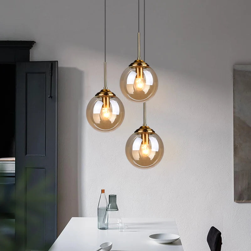 Pendant Lamp with Amber Smoke Gray Clear Glass Shade: Ideal for Dining Rooms, Kitchen Islands, and Bedrooms