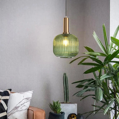 Green Pumpkin Glass Hang Lamp - Modern Pendant Lights for Restaurant and Bedroom